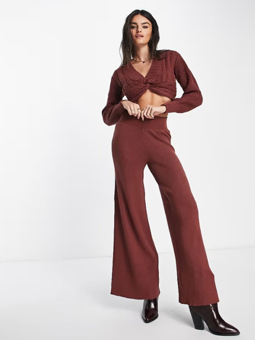 FREE PEOPLE Emilie knitted sweater set in rust: sweater and pants 3J3269 NEW